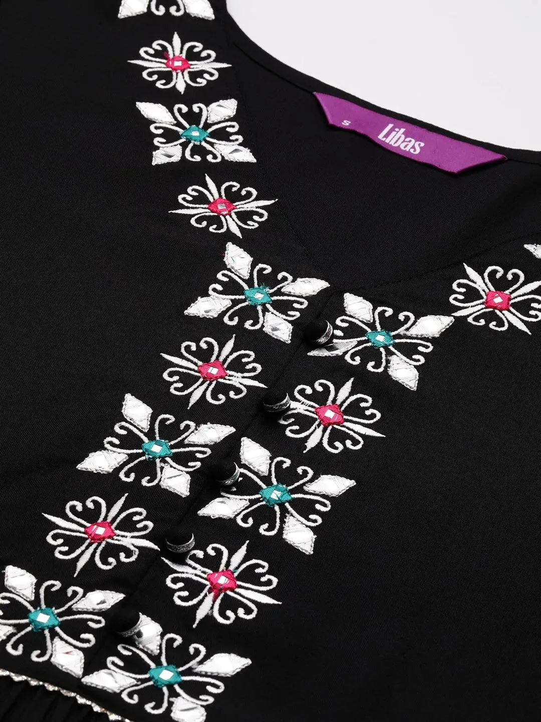 Black Embroidered Rayon Maxi Dress