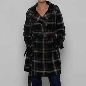 Black Windowpane Check Trench Coat - M
