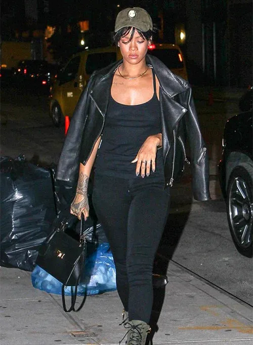 Elegant Black Leather Jacket Worn By Rihanna | Rihanna Elegant Black Leather Jacket