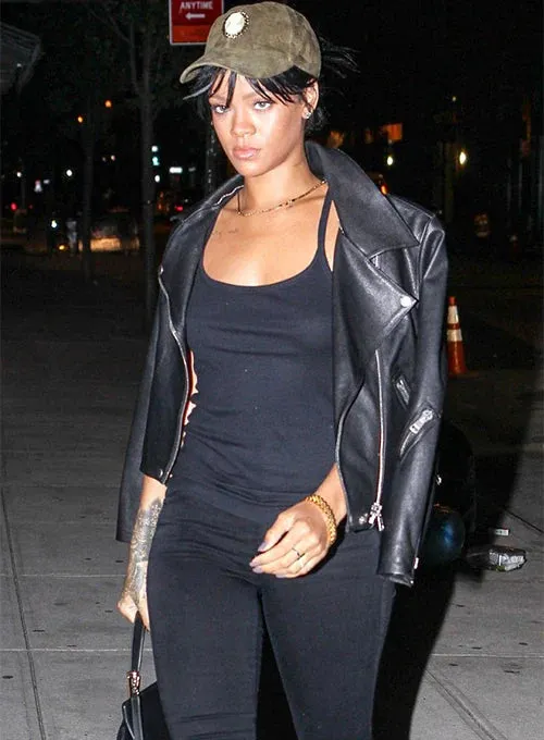 Elegant Black Leather Jacket Worn By Rihanna | Rihanna Elegant Black Leather Jacket