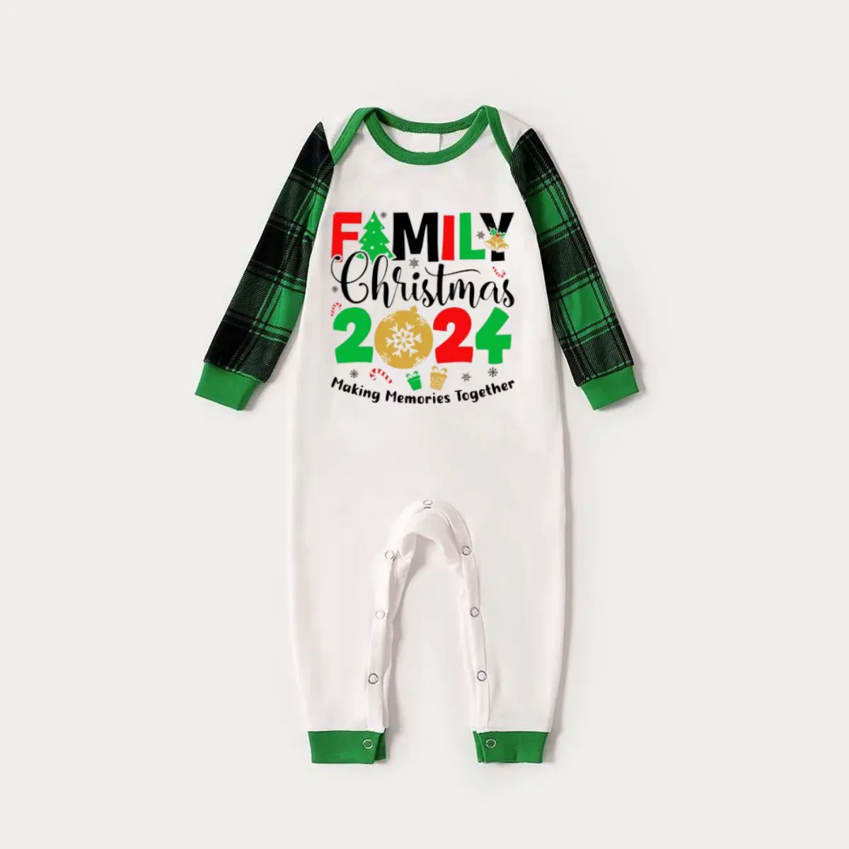 Family Memories Together Christmas 2024 Print Long Sleeve Top With Green & Black Plaid Christmas Family Matching Pajamas