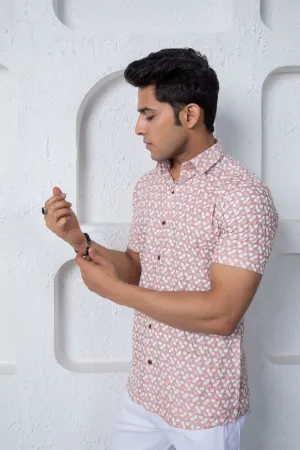 Firangi Yarn Super Soft Half Sleeves Chikankari schiffli Embroided Men's Shirt Pastel Wine Tone