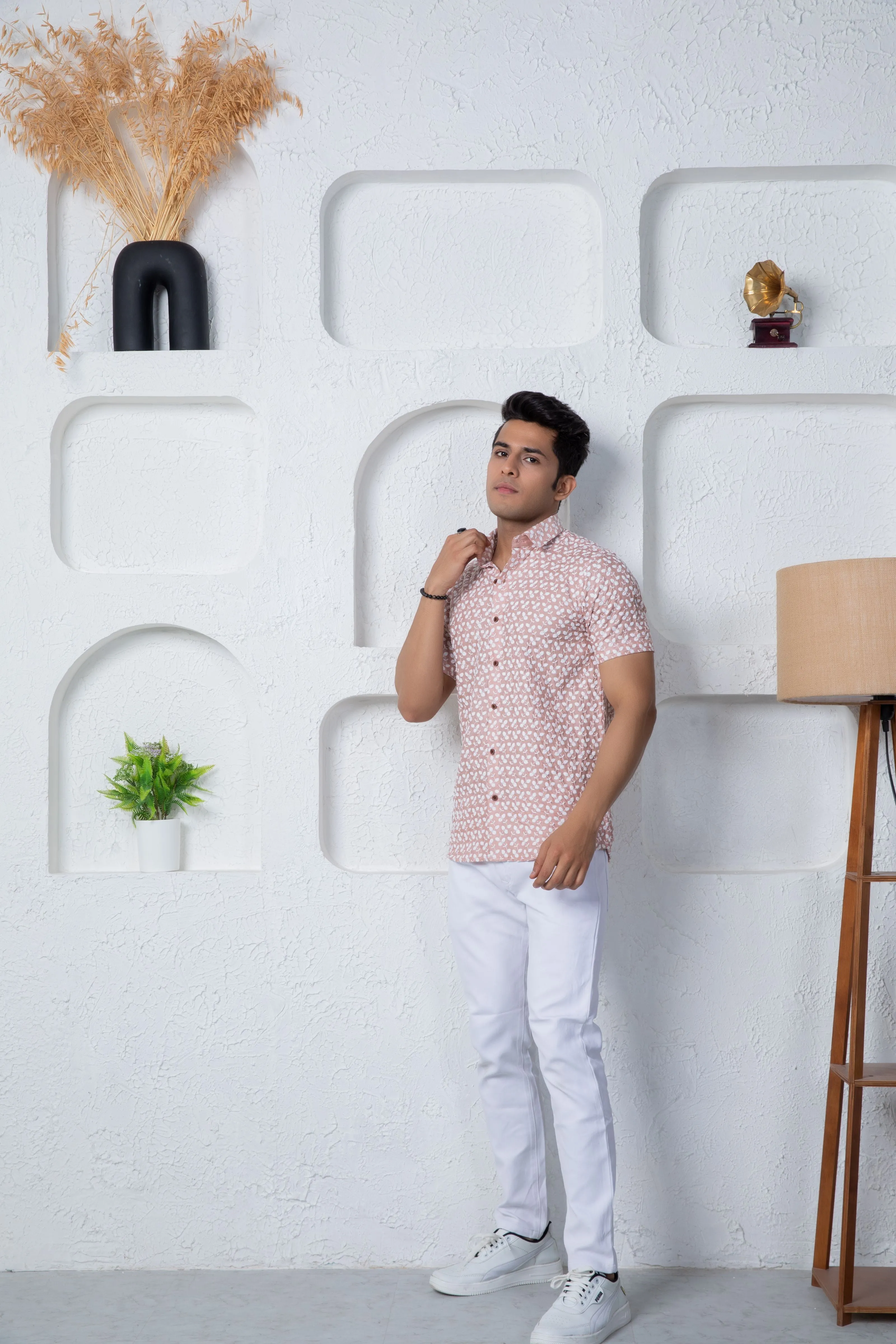 Firangi Yarn Super Soft Half Sleeves Chikankari schiffli Embroided Men's Shirt Pastel Wine Tone