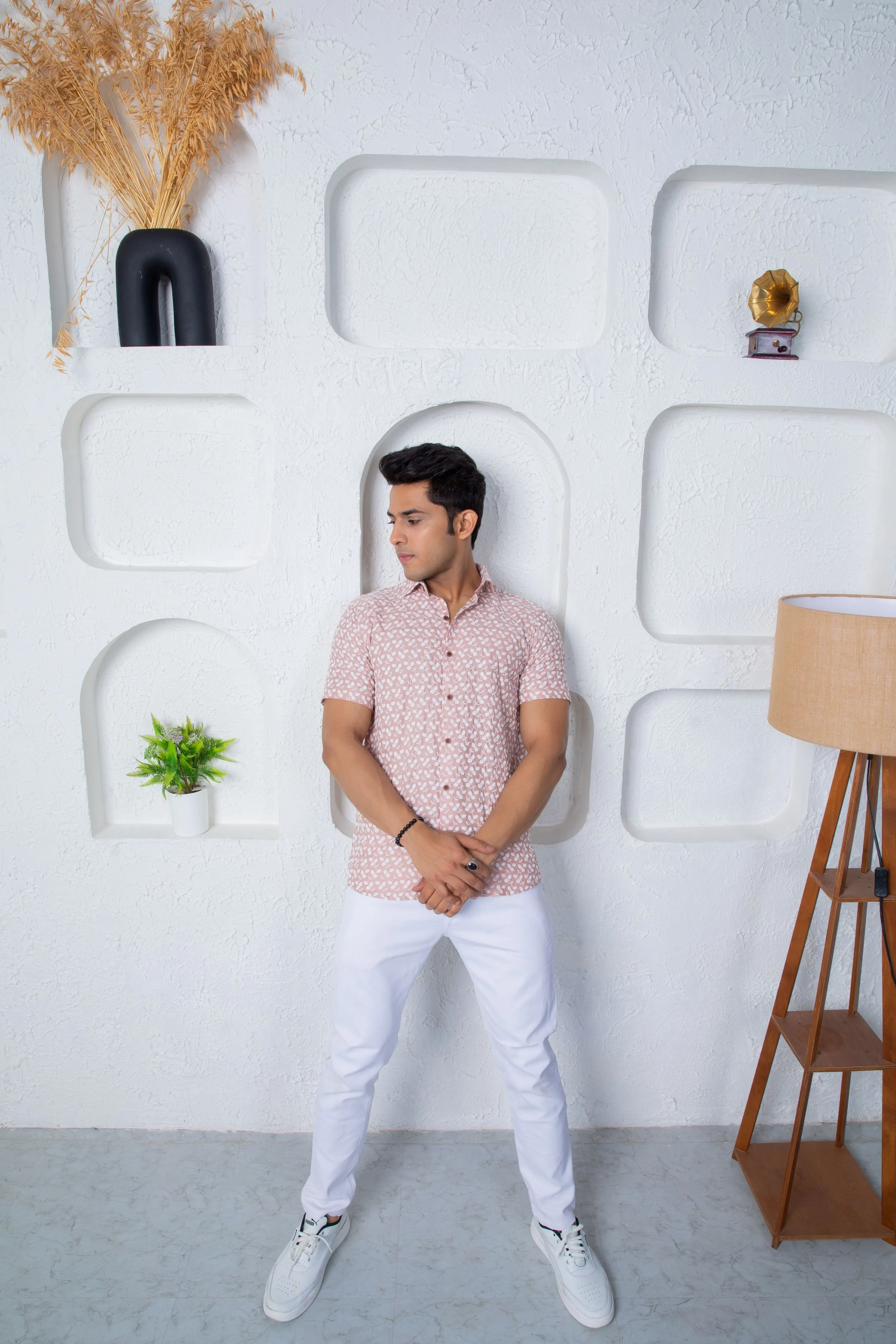 Firangi Yarn Super Soft Half Sleeves Chikankari schiffli Embroided Men's Shirt Pastel Wine Tone