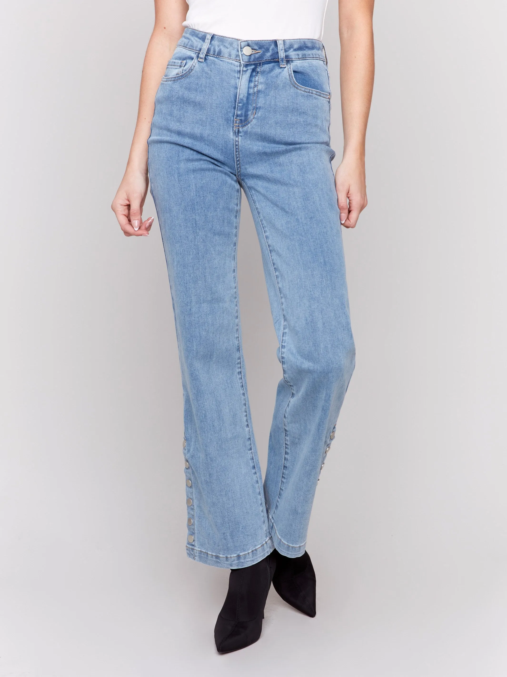 Flare Jeans With Side Buttons - Light Blue