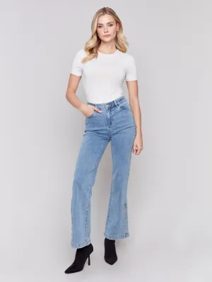 Flare Jeans With Side Buttons - Light Blue