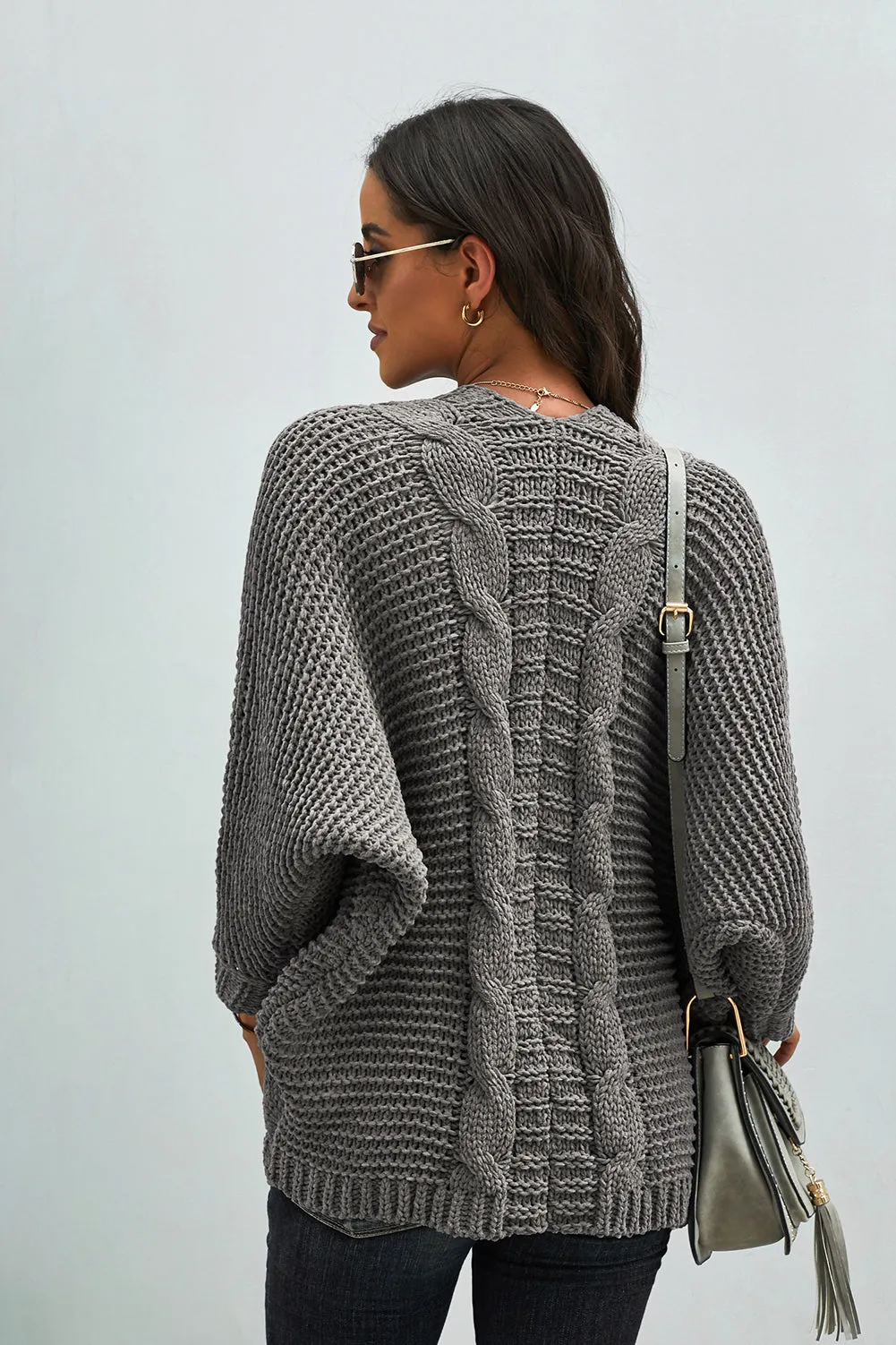 Grey Chunky Knit Pocketed Cardigan
