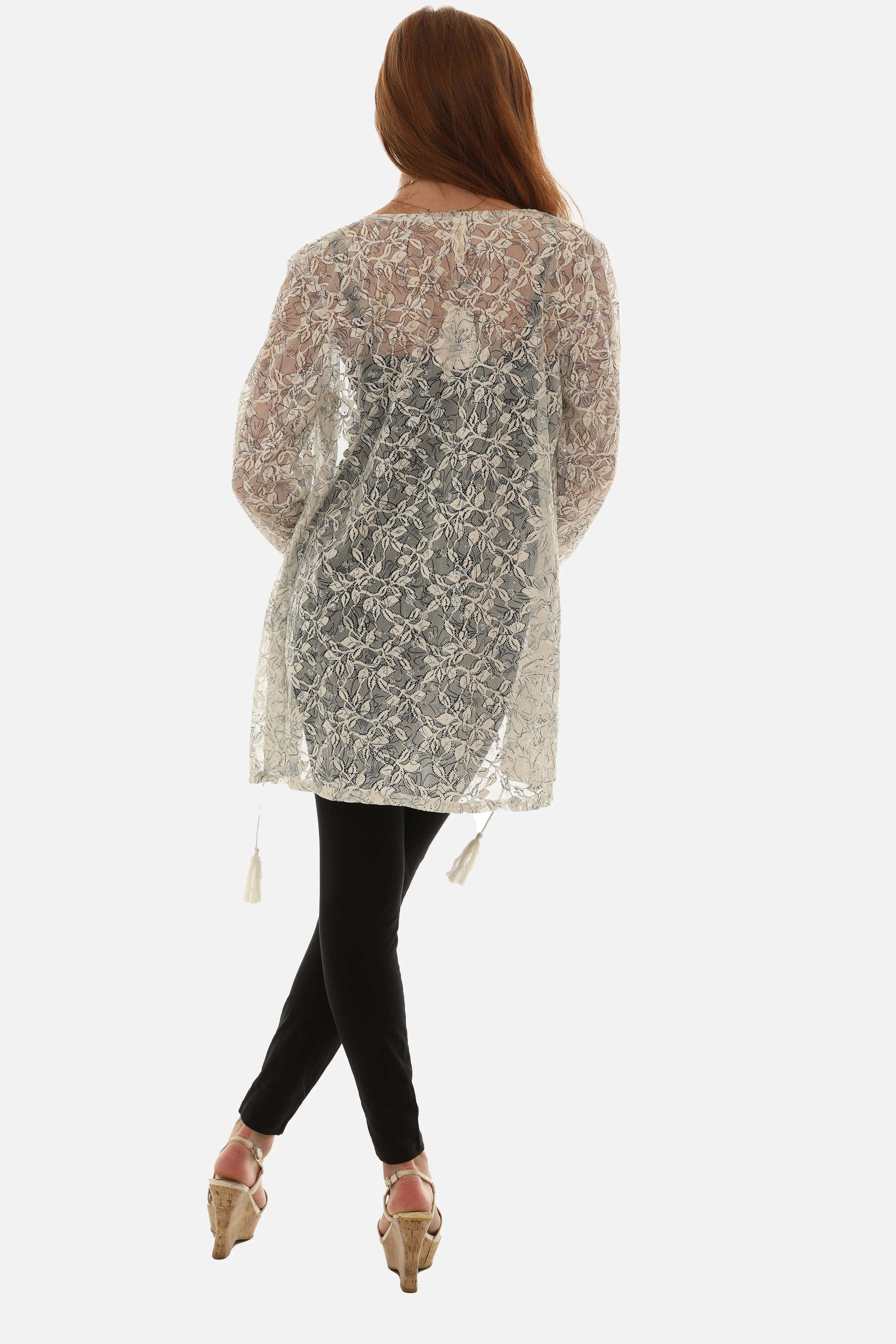 Lace Floral Pattern Open Front Cardigan