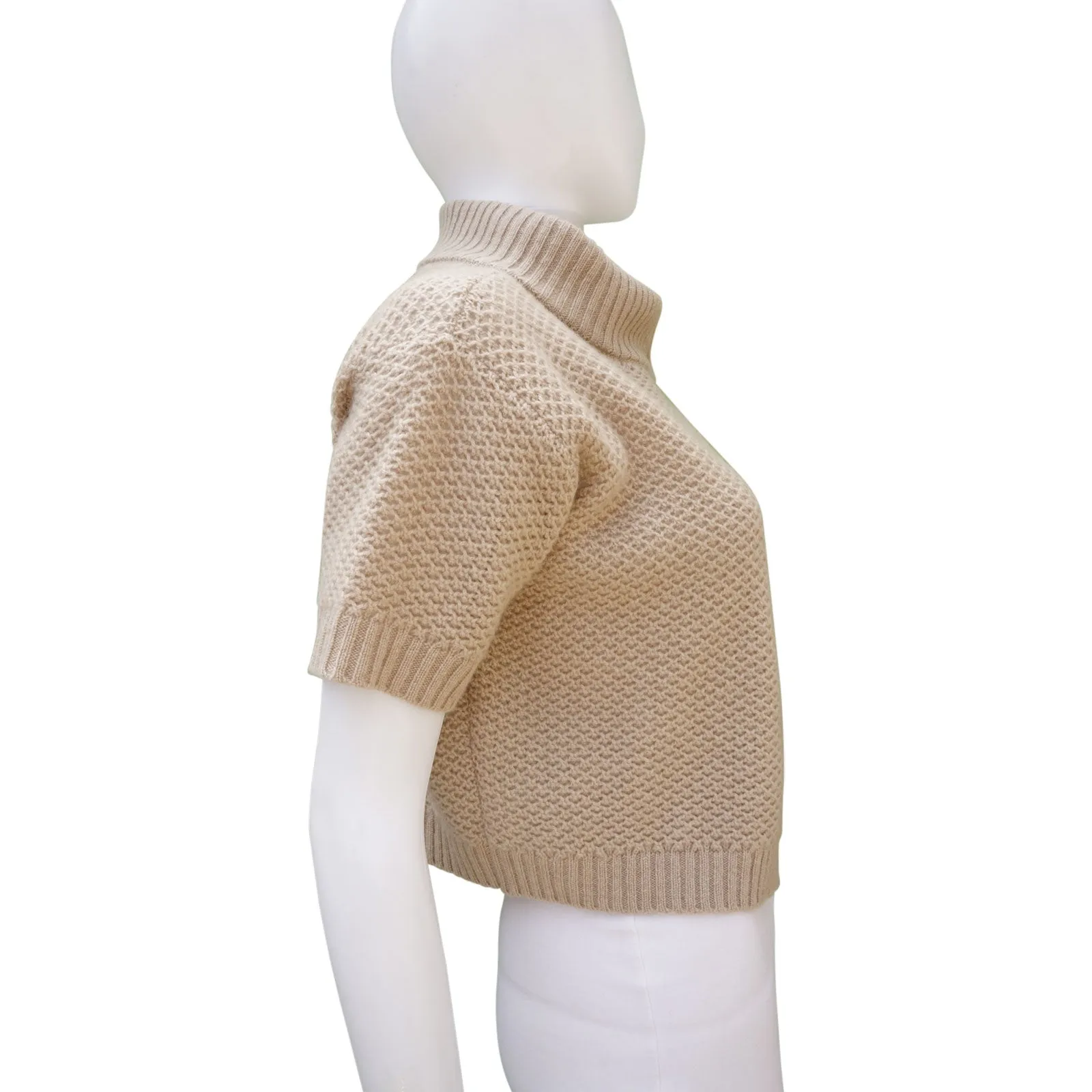 MAXMARA ECRU CASHMERE OPEN CROPPED CARDIGAN TOP