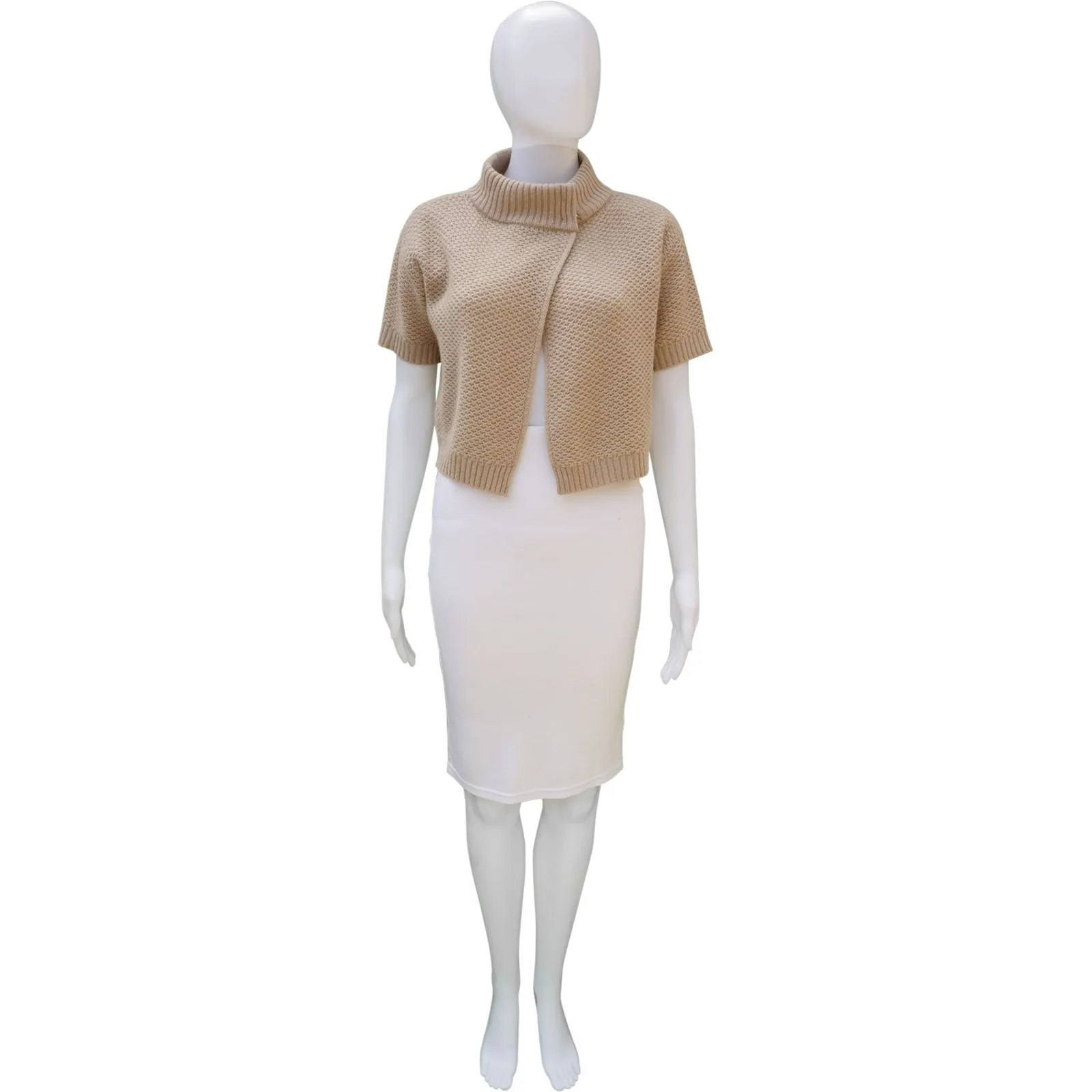 MAXMARA ECRU CASHMERE OPEN CROPPED CARDIGAN TOP
