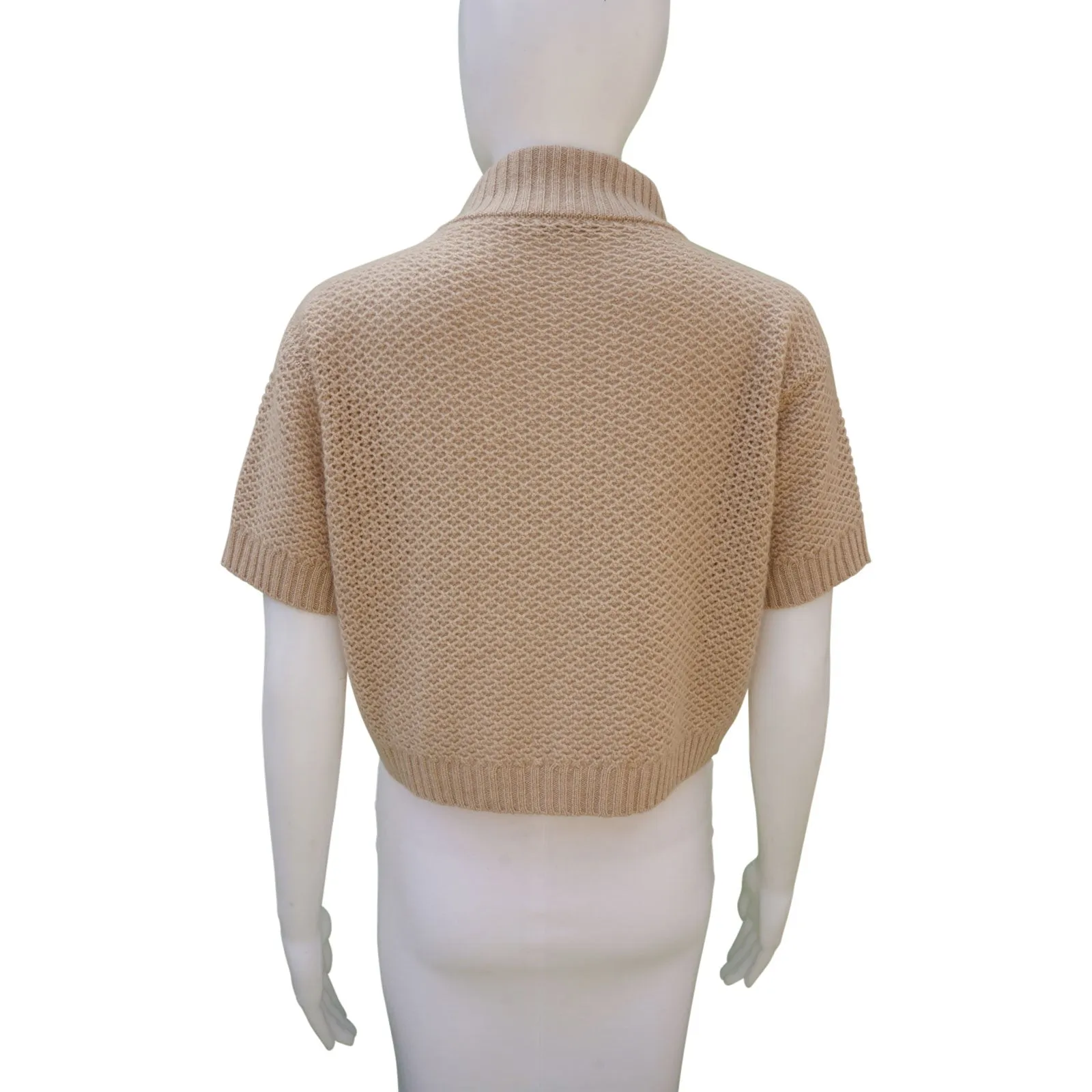 MAXMARA ECRU CASHMERE OPEN CROPPED CARDIGAN TOP