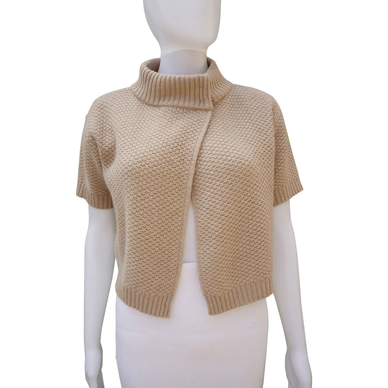 MAXMARA ECRU CASHMERE OPEN CROPPED CARDIGAN TOP
