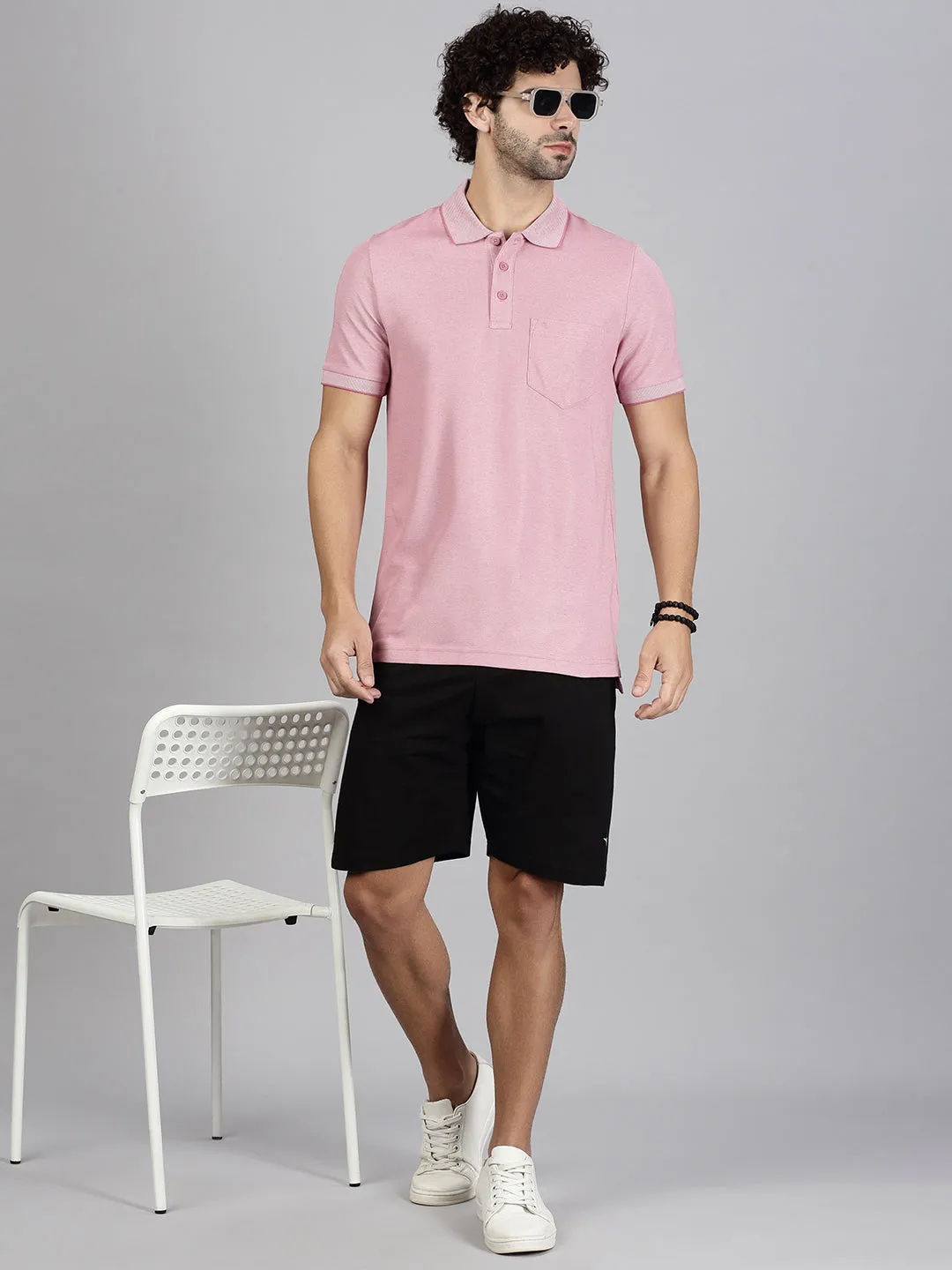 Men T-shirt and Shorts Combo Heather Rose with Black