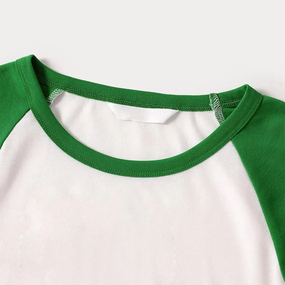 Merry Christmas 2024 Text Print Long Sleeve Top With Green & Black Plaid Christmas Matching Pajamas