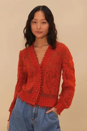 Orange Floral Knit Cardi