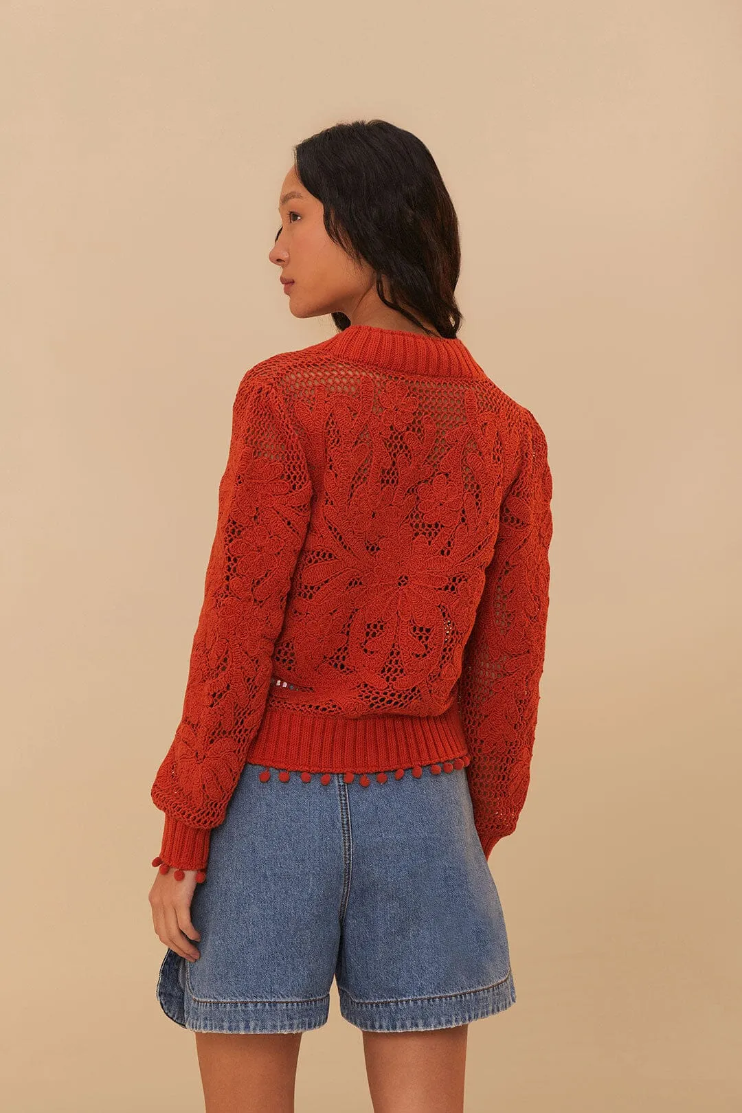 Orange Floral Knit Cardi