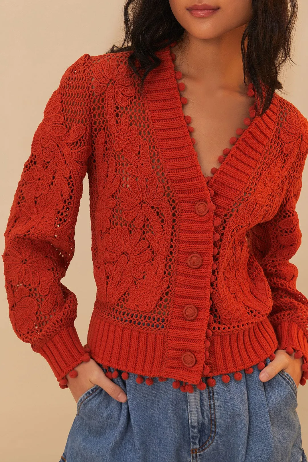 Orange Floral Knit Cardi