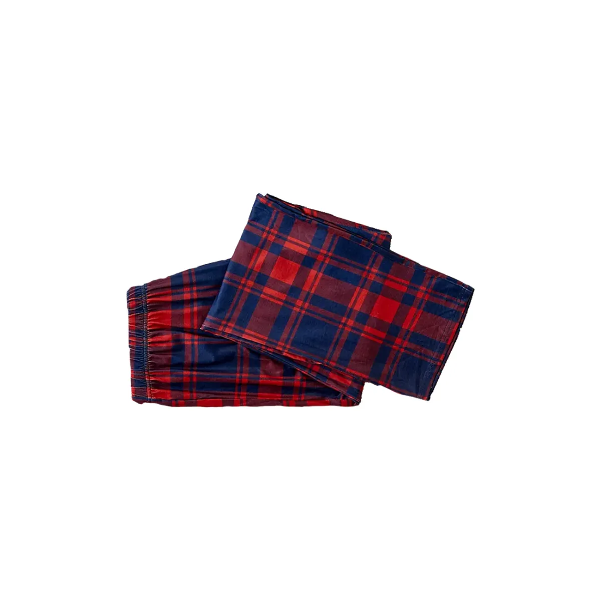 "Merry Christmas 2024" Text Prints Blue Long Sleeves Top with Red and Blue Plaid Pants Christmas Matching Pajamas