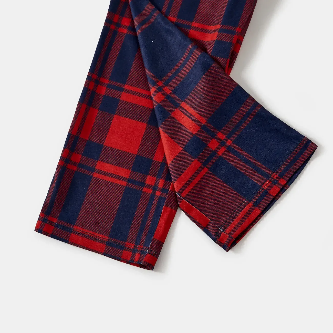 "Merry Christmas 2024" Text Prints Blue Long Sleeves Top with Red and Blue Plaid Pants Christmas Matching Pajamas