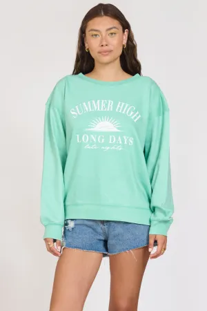 "Summer High" Surf Green Burnout Fleece Crewneck