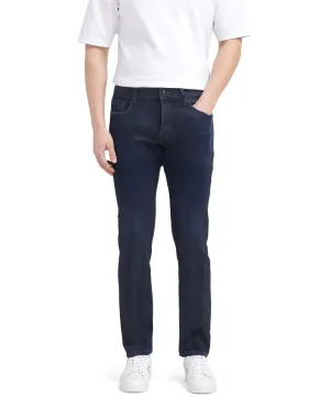 Rare Rabbit Men Burd Blue Cotton Polyester Fabric Slim Fit Dark Wash Plain Denim Pant
