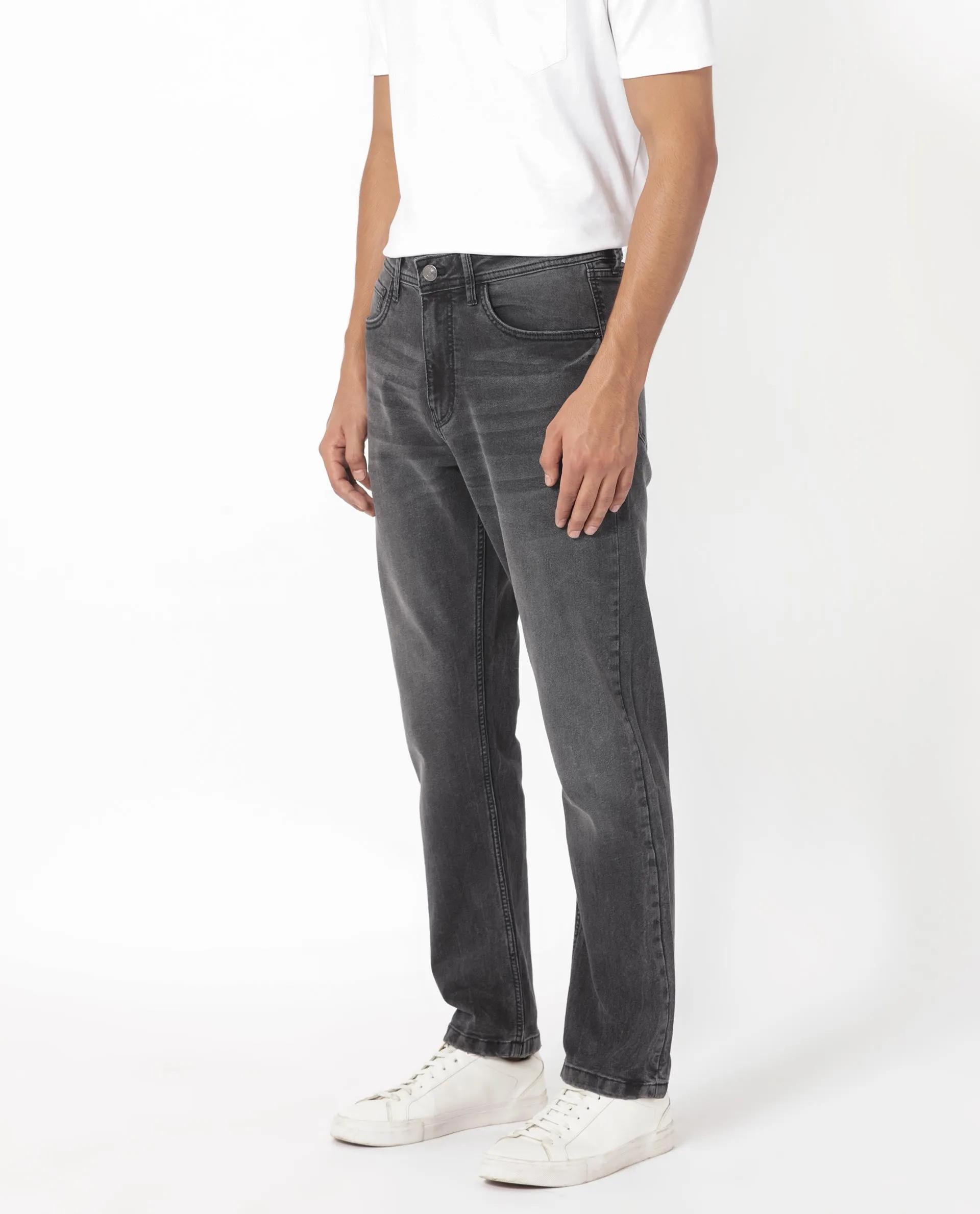 Rare Rabbit Men's Klune Black Mid Wash Mid-Rise Regular Fit Jeans