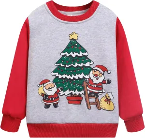 RETSUGO Toddler Boys Christmas Sweatshirts Kids Ugly Sweaters Reindeer Long Sleeve Xmas Fleece Pullover Tops Trucks Shirts