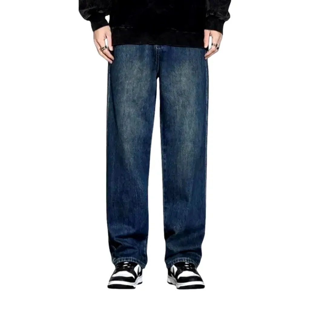 Sanded boho style mid-waist men's jeans