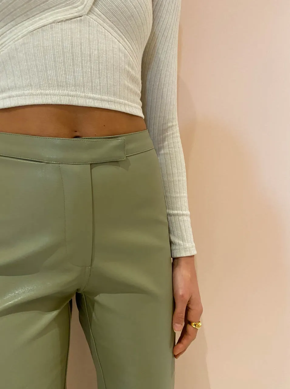 Sovere Influence Leatherette Pant in Green Tea