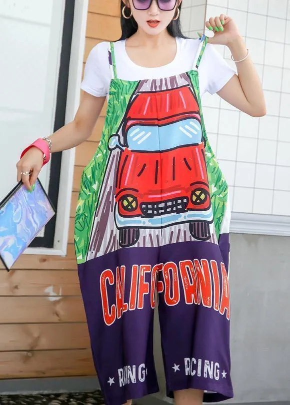 Style blue prints quilting pants sleeveless summer jumpsuit pants