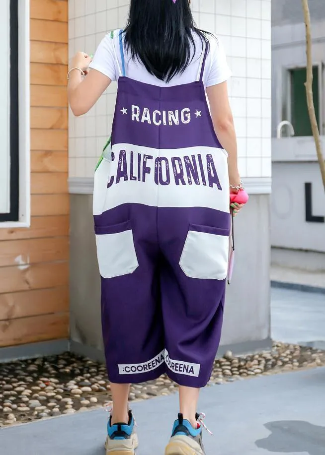 Style blue prints quilting pants sleeveless summer jumpsuit pants