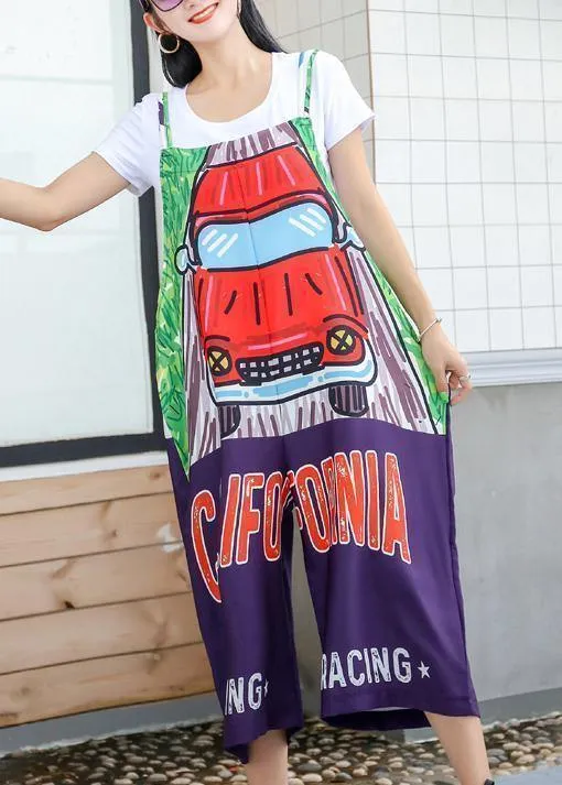 Style blue prints quilting pants sleeveless summer jumpsuit pants
