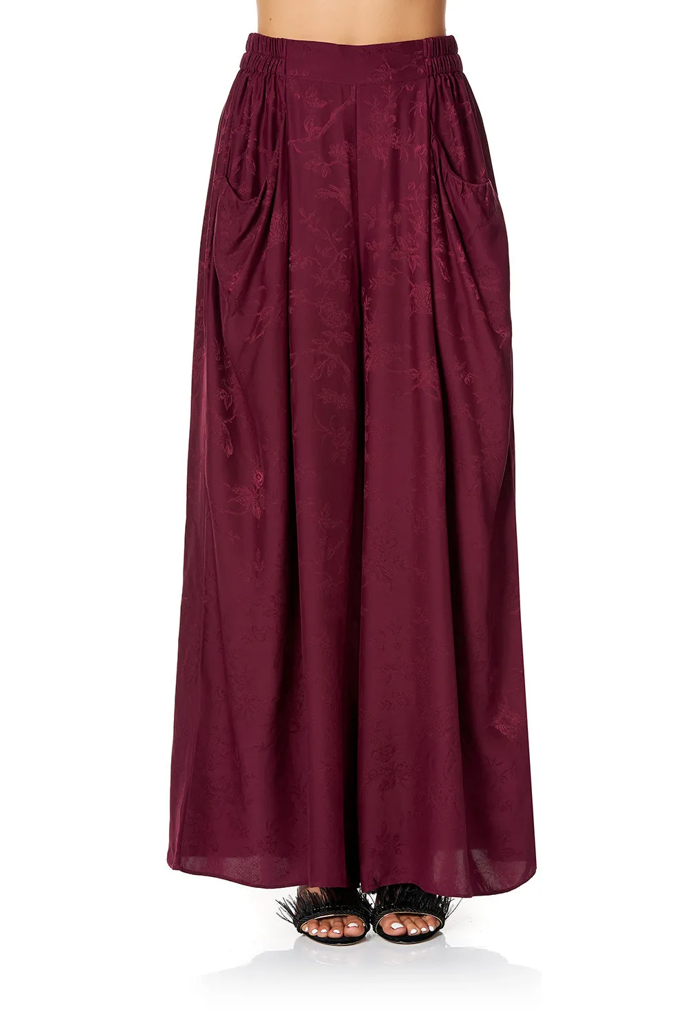 WIDE LEG PANT WITH GATHERED POCKETS BURGUNDY
