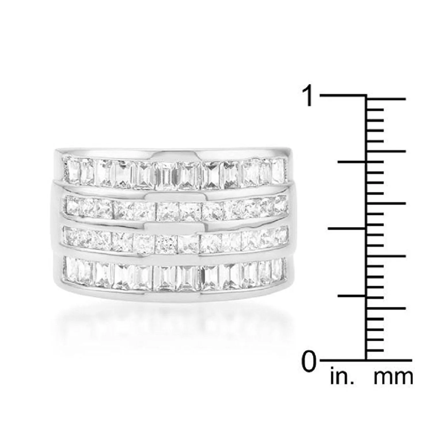 WildKlass 4 Row Rhodium Plated Cubic Zirconia Cocktail Ring