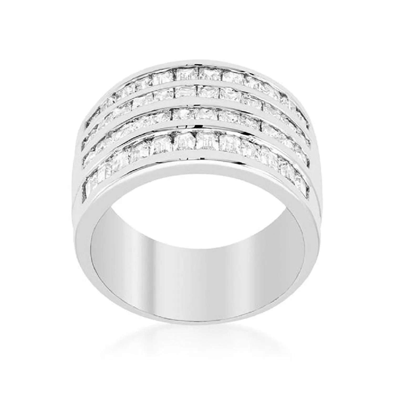WildKlass 4 Row Rhodium Plated Cubic Zirconia Cocktail Ring