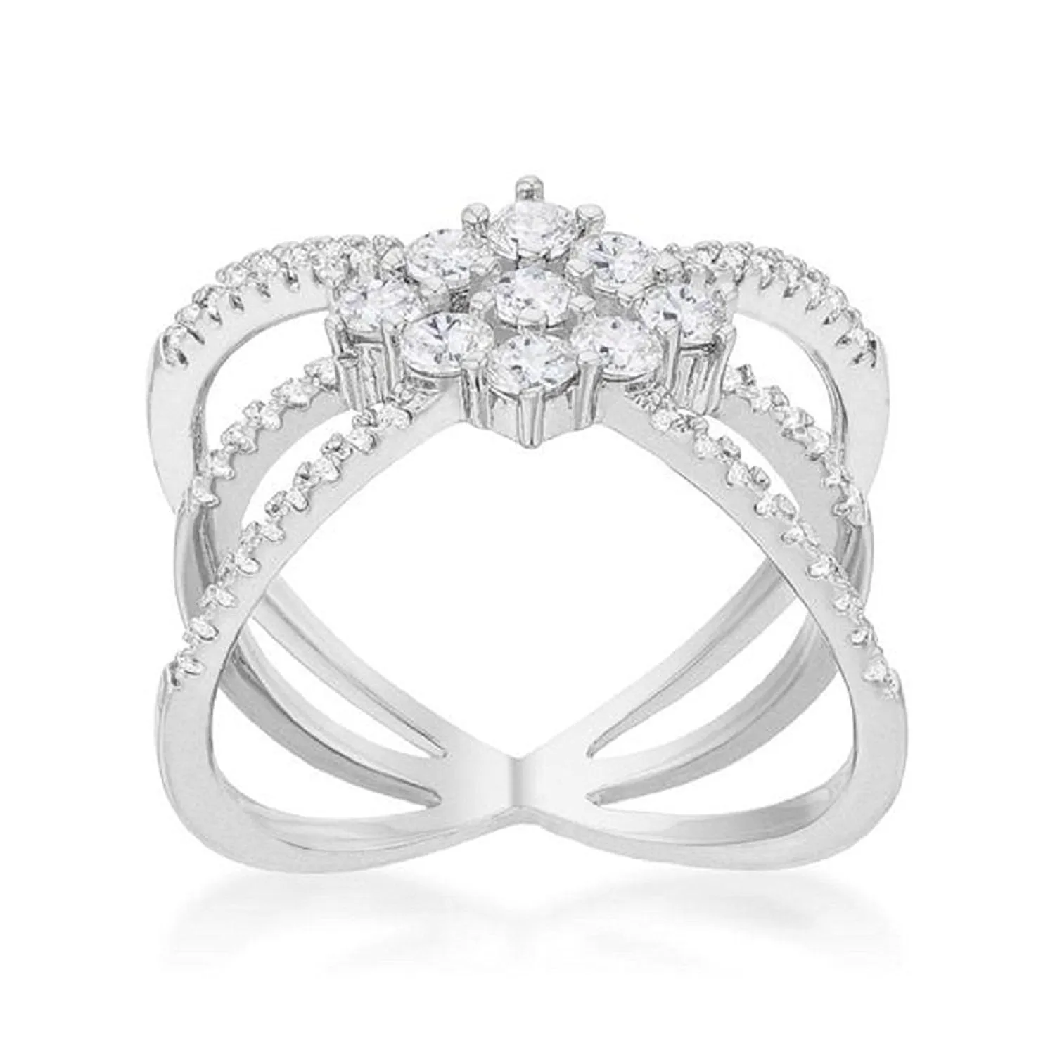 WildKlass Rhodium Plated 0.8ct CZ Delicate Triple Wrap Ring