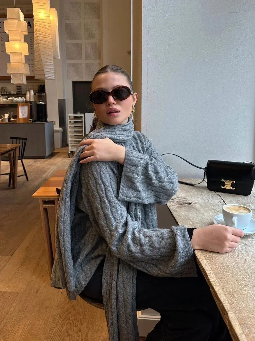 Women Chic With Scarf Knitted Fashion O Neck Basic Long Sleeves Sweater