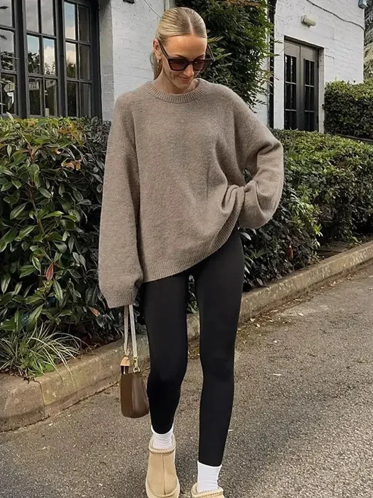 Women Wool Blends Round Neck Pullover Top Casual Long Sleeve Sweater
