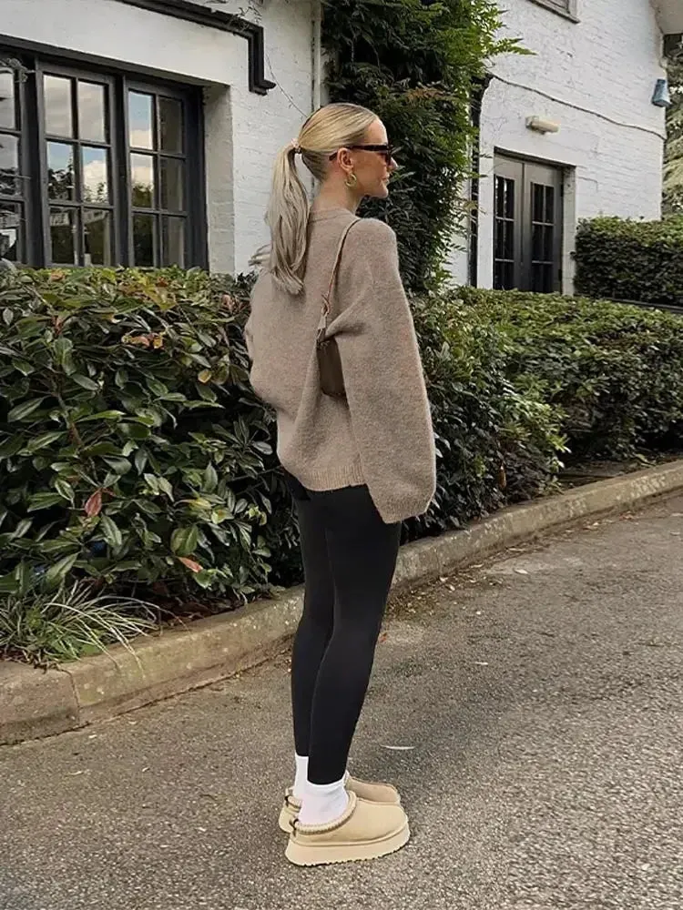Women Wool Blends Round Neck Pullover Top Casual Long Sleeve Sweater